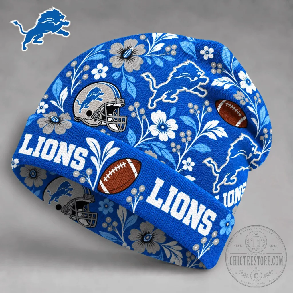 Detroit Lions NFL Football Team Floral Winter Beanie Hat Detroit Lions NFL Football Team Floral Winter Beanie Hat