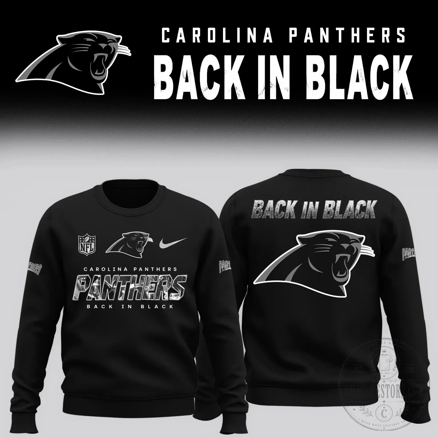 Carolina Panthers Back In Black NFL Football Team Crewneck Sweatshirt
