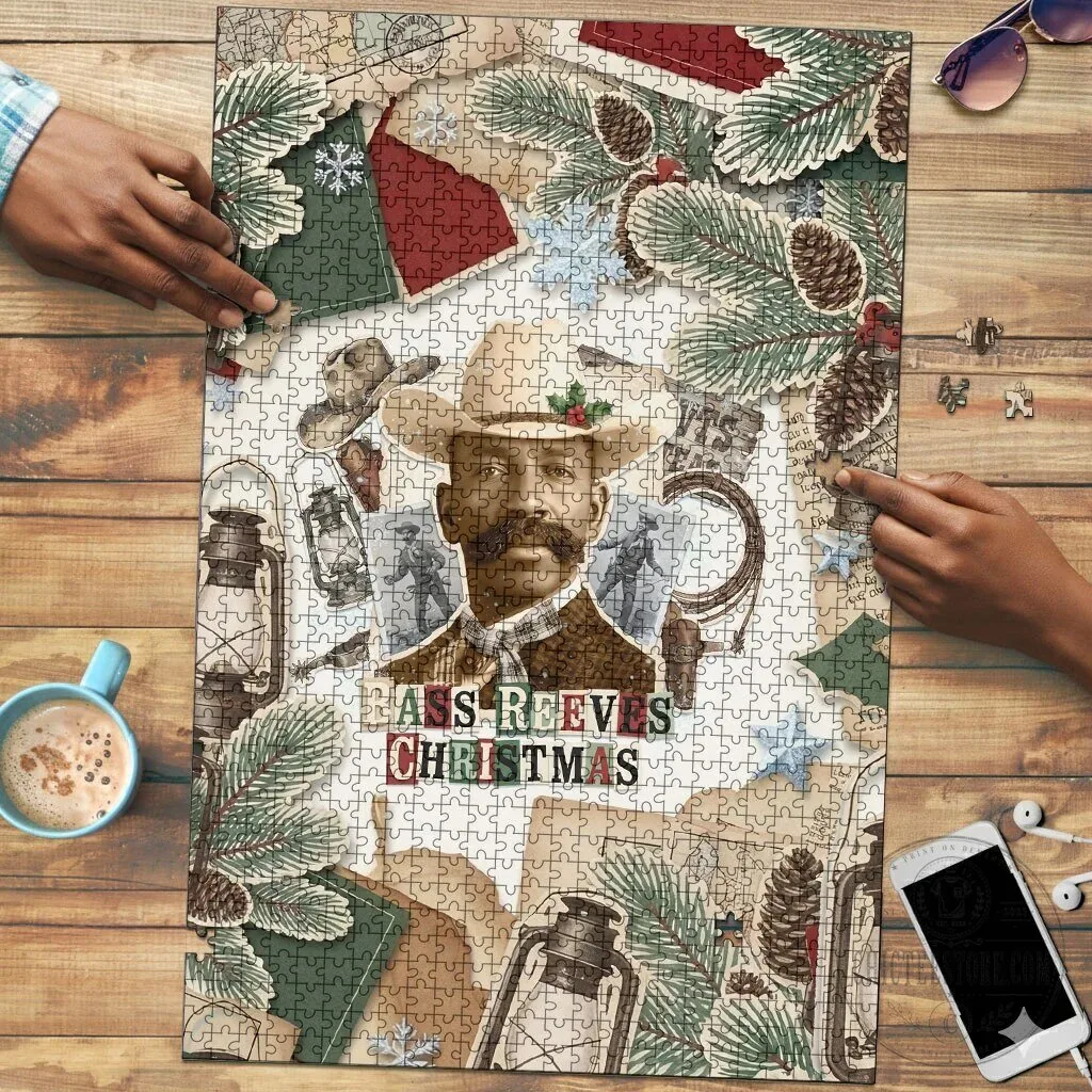Bass Reeves Christmas Old West Marshal Frontier Collage Holiday Jigsaw Puzzle
