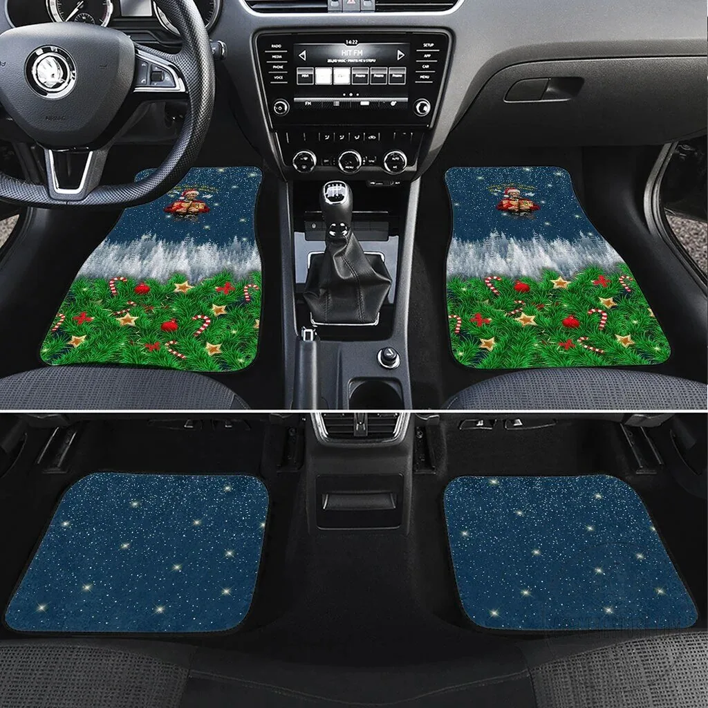 Christmas Santa Cowboy Western Snow Winter Car Mats Set