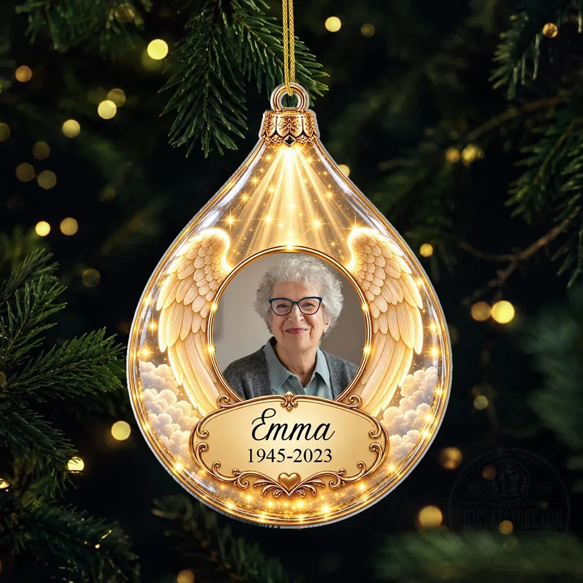 Personalized Angel Wings Memorial Photo Christmas Ornament