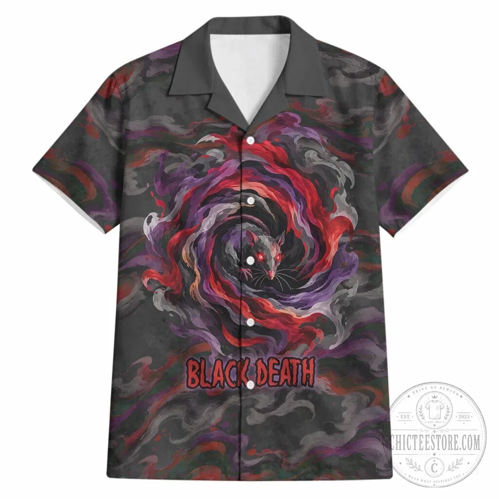 Black Death Plague Rat Swirl Dark Gothic Fantasy Hawaiian Shirt