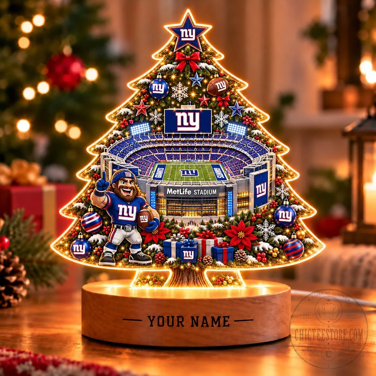 New York Giants NFL Christmas Tree LED Light Personalized MetLife Stadium Ornament