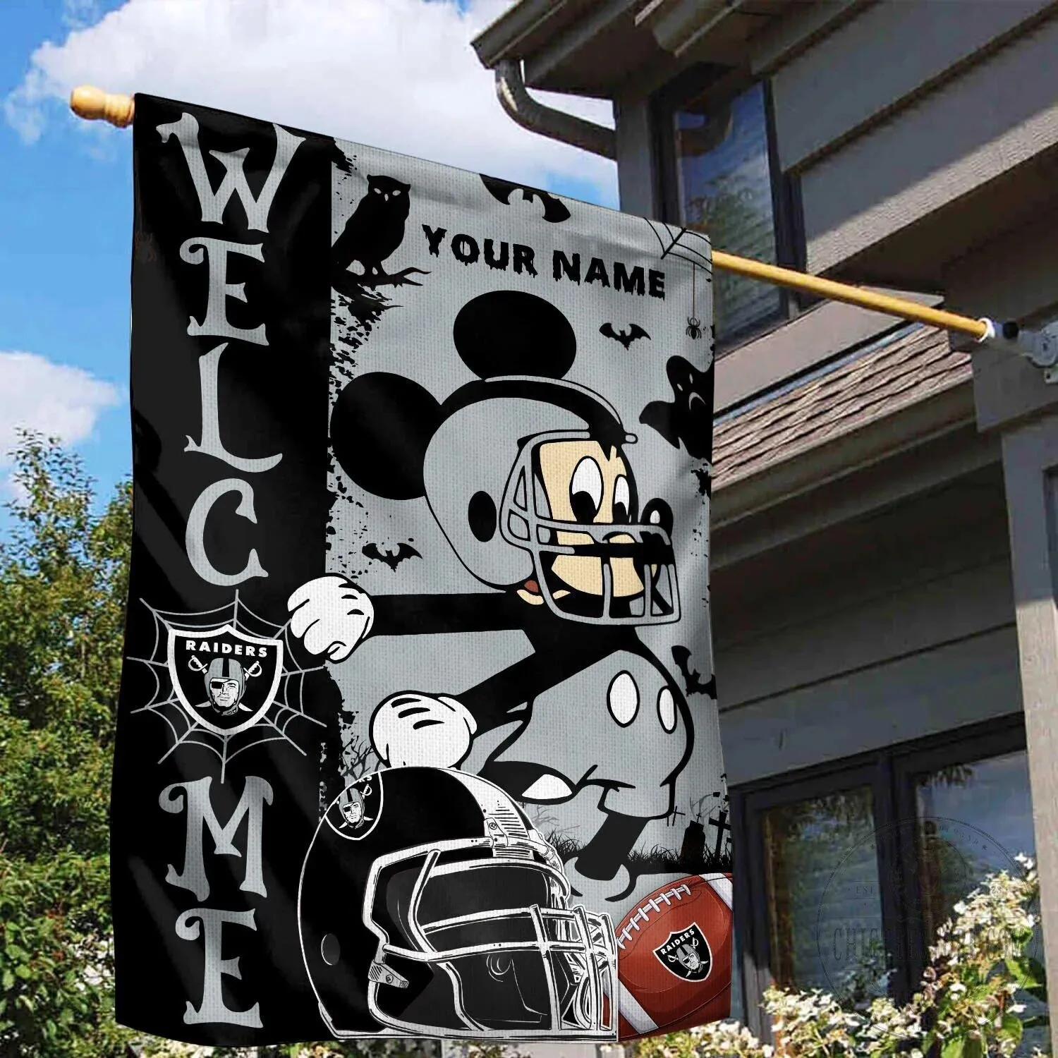 Las Vegas Raiders Mickey Mouse Halloween Welcome Football Garden Flag