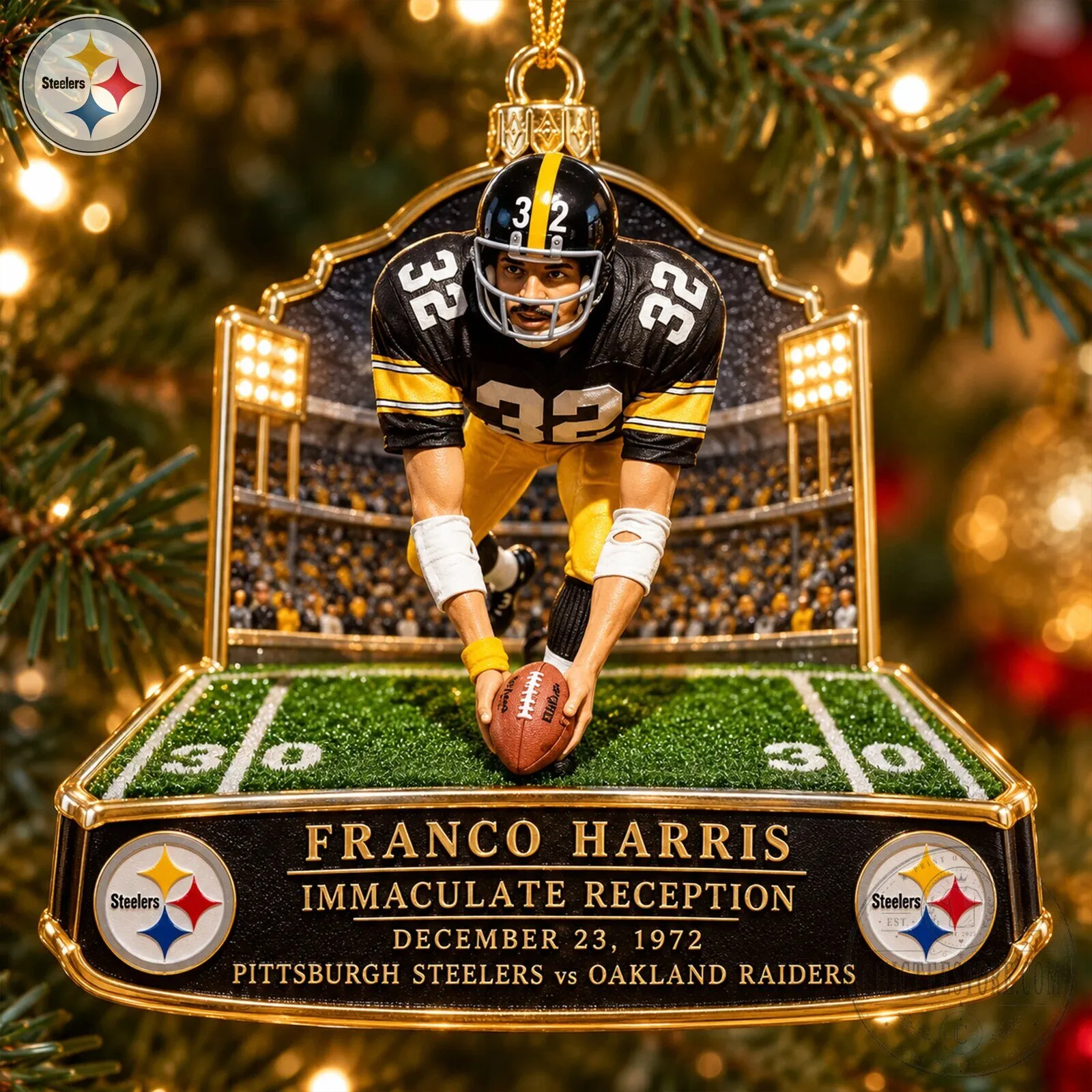 Franco Harris Immaculate Reception Pittsburgh Steelers Christmas Ornament