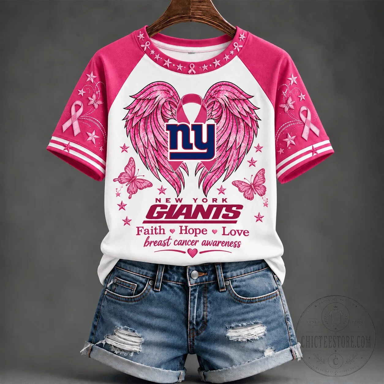 New York Giants Faith Hope Love Breast Cancer Awareness T-Shirt