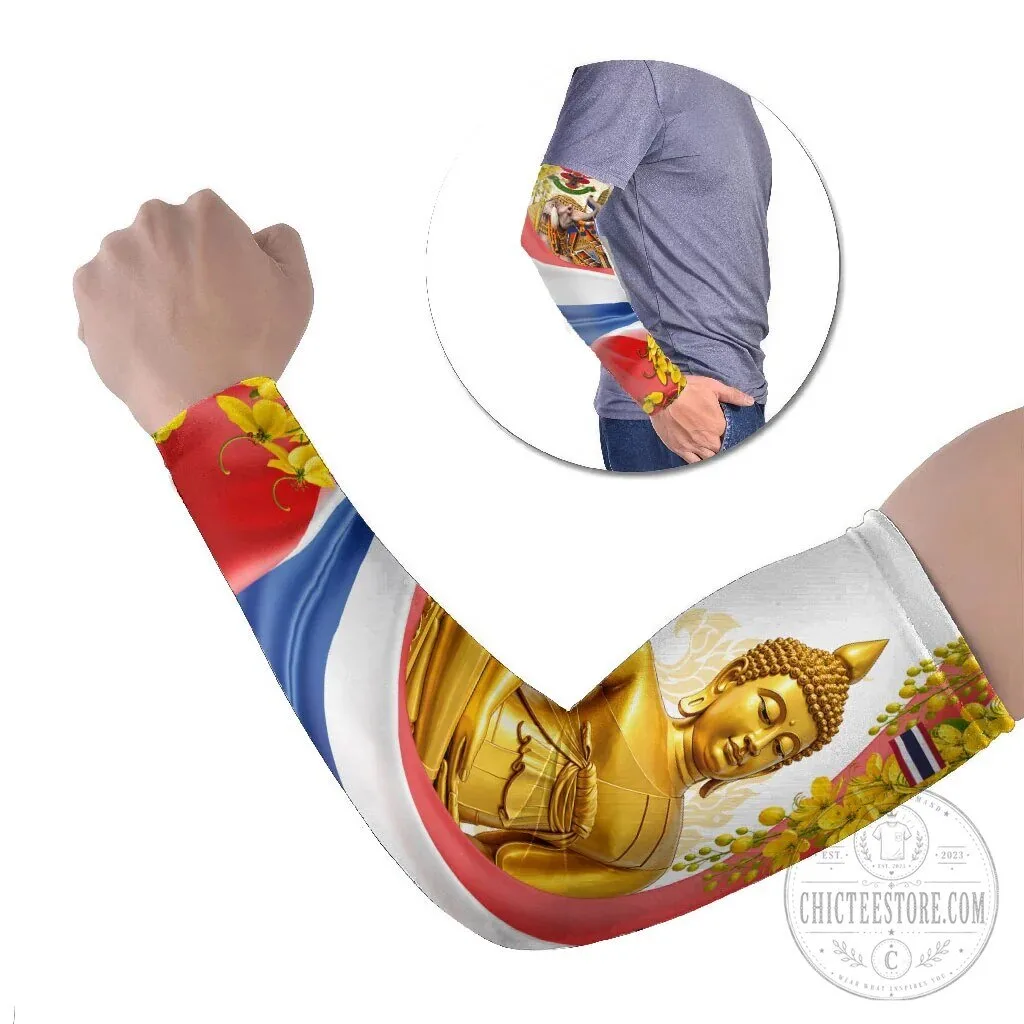 Thailand Golden Buddha Elephant Arm Sleeves Thai Culture Heritage Temple Ratchaphruek Art