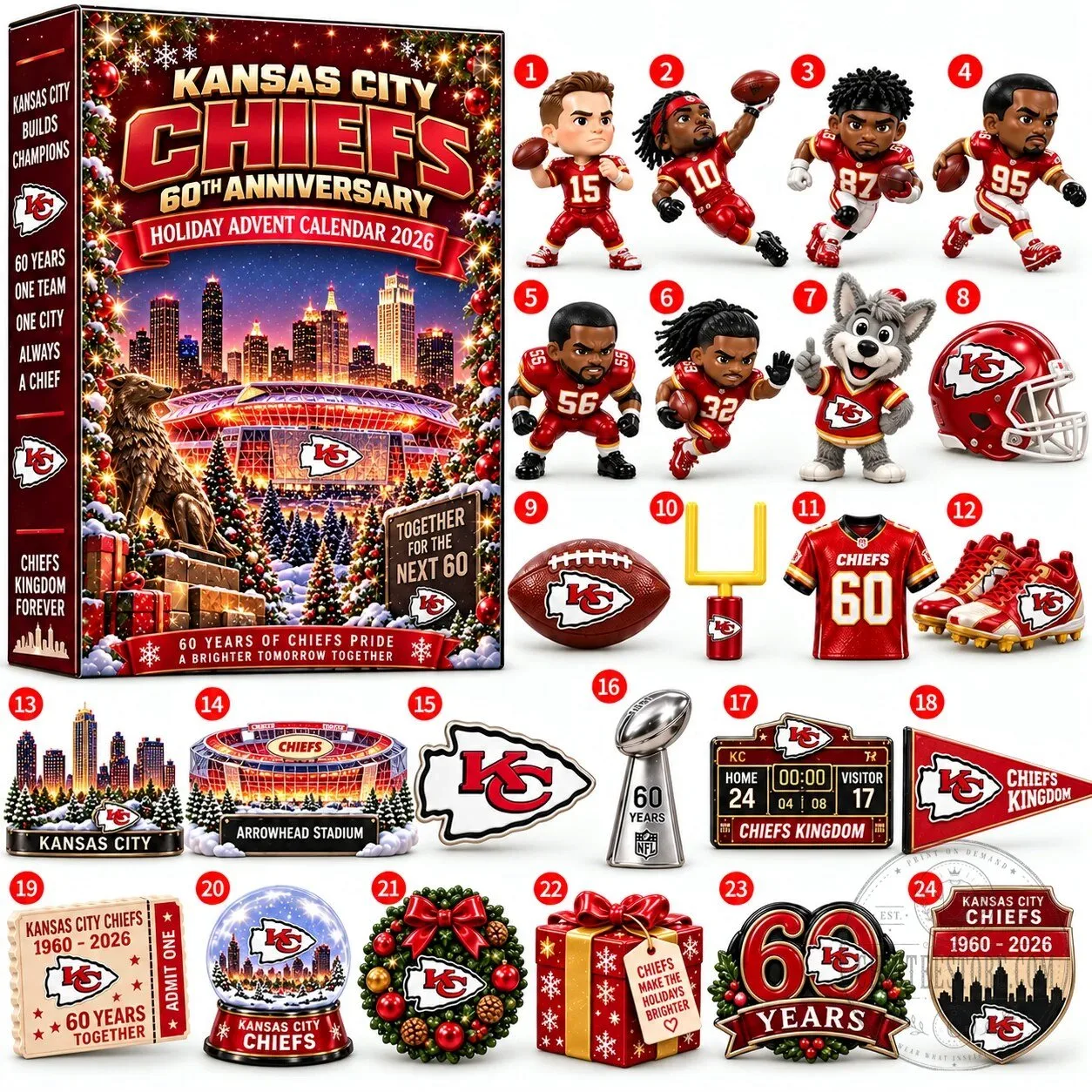 Kansas City Chiefs 60th Anniversary Holiday Countdown Advent Calendar 2026