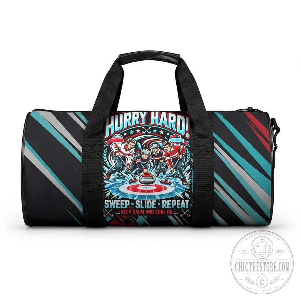 Curling Hurry Hard Sweep Slide Repeat Sports Quote Duffle Bag