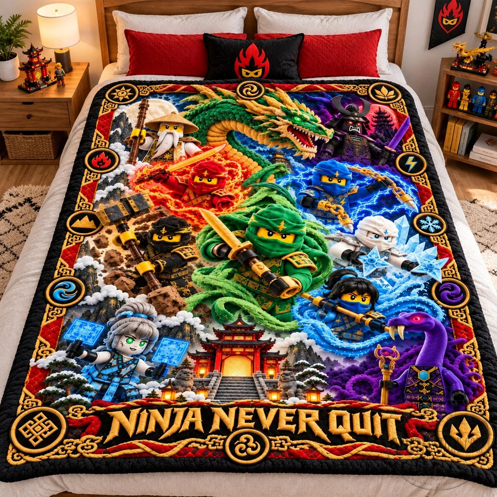 Ninjago Elemental Masters Christmas Blanket - Personalized Gifts For Action Figure Lovers