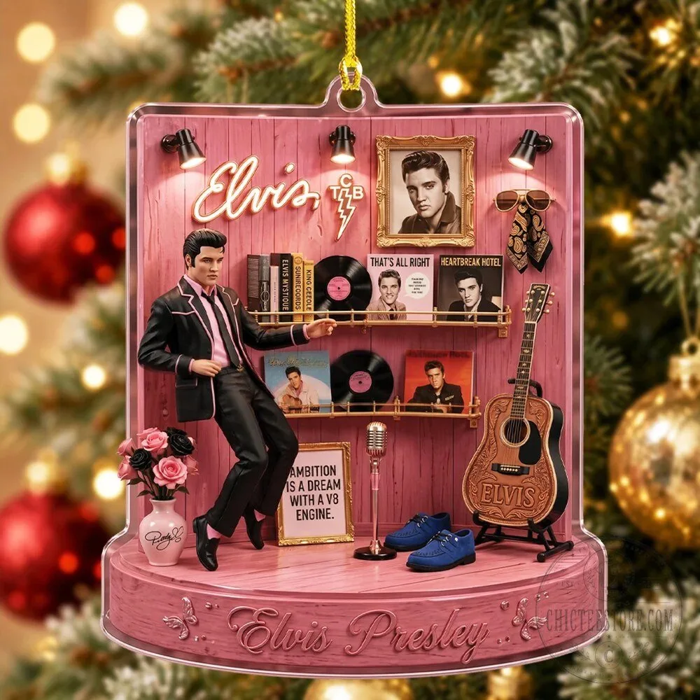 Elvis Presley Pink Christmas Tree Music Room Holiday Ornament