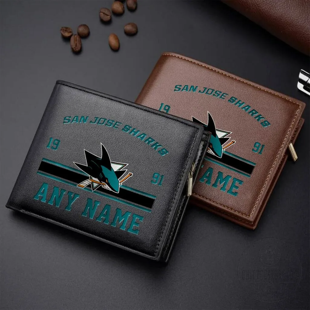 San Jose Sharks Personalized Name Leather Wallet NHL Hockey Fan Gift