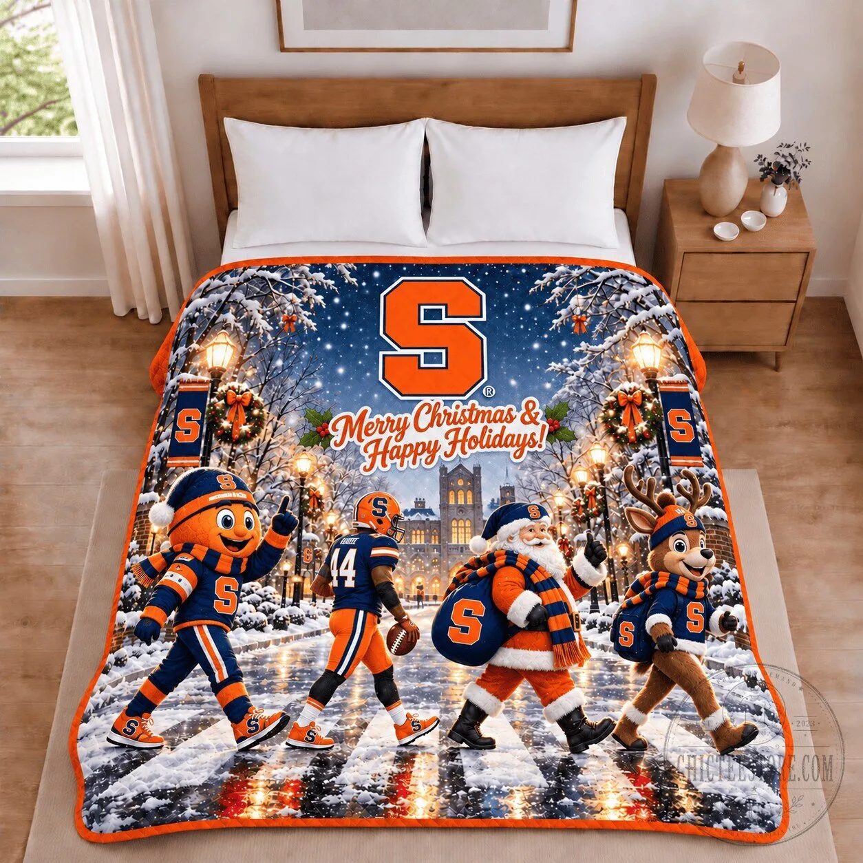 Syracuse Orange Football Team Christmas Holiday Winter Scene Blanket