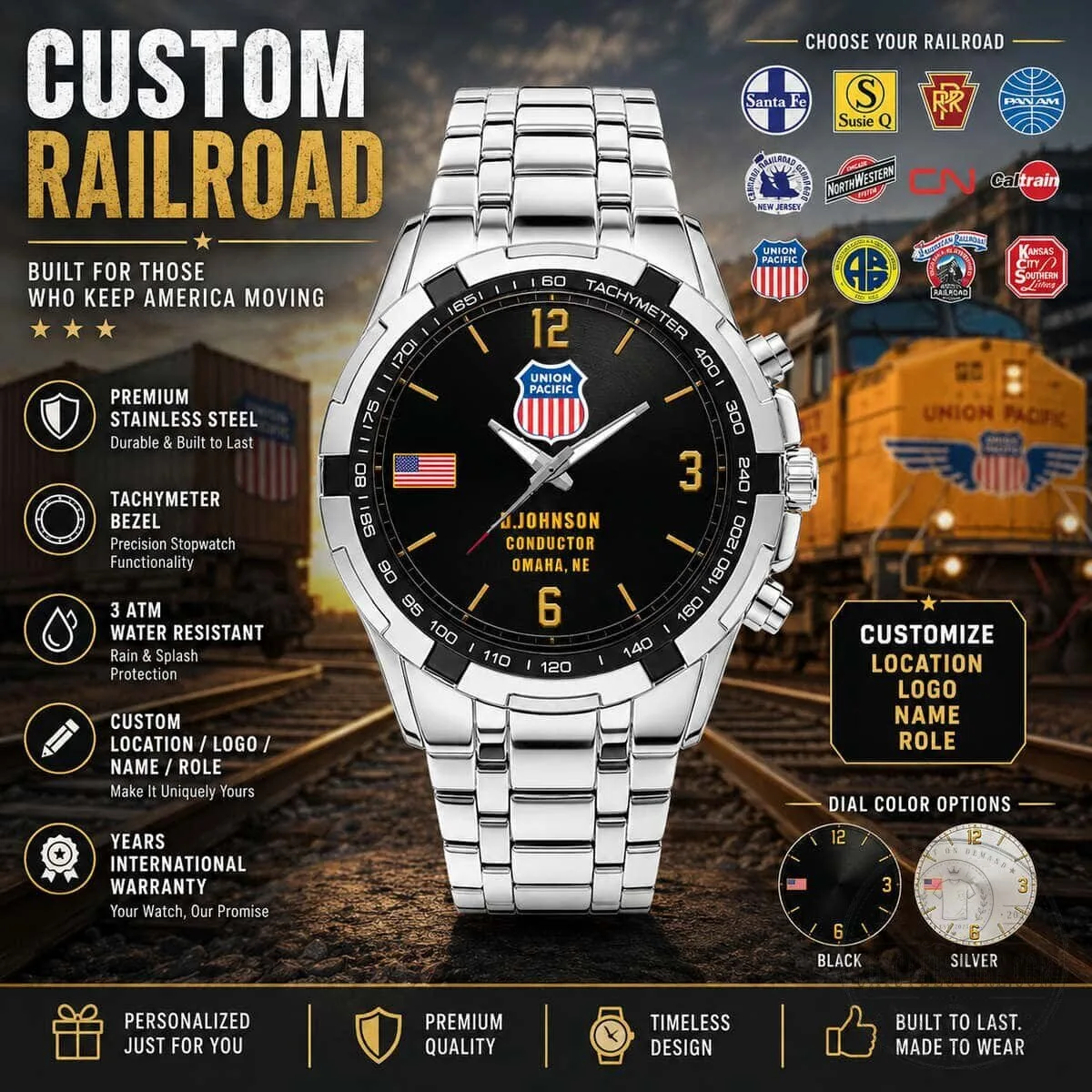 Union Pacific Railroad Conductor Stainless Steel Watch
