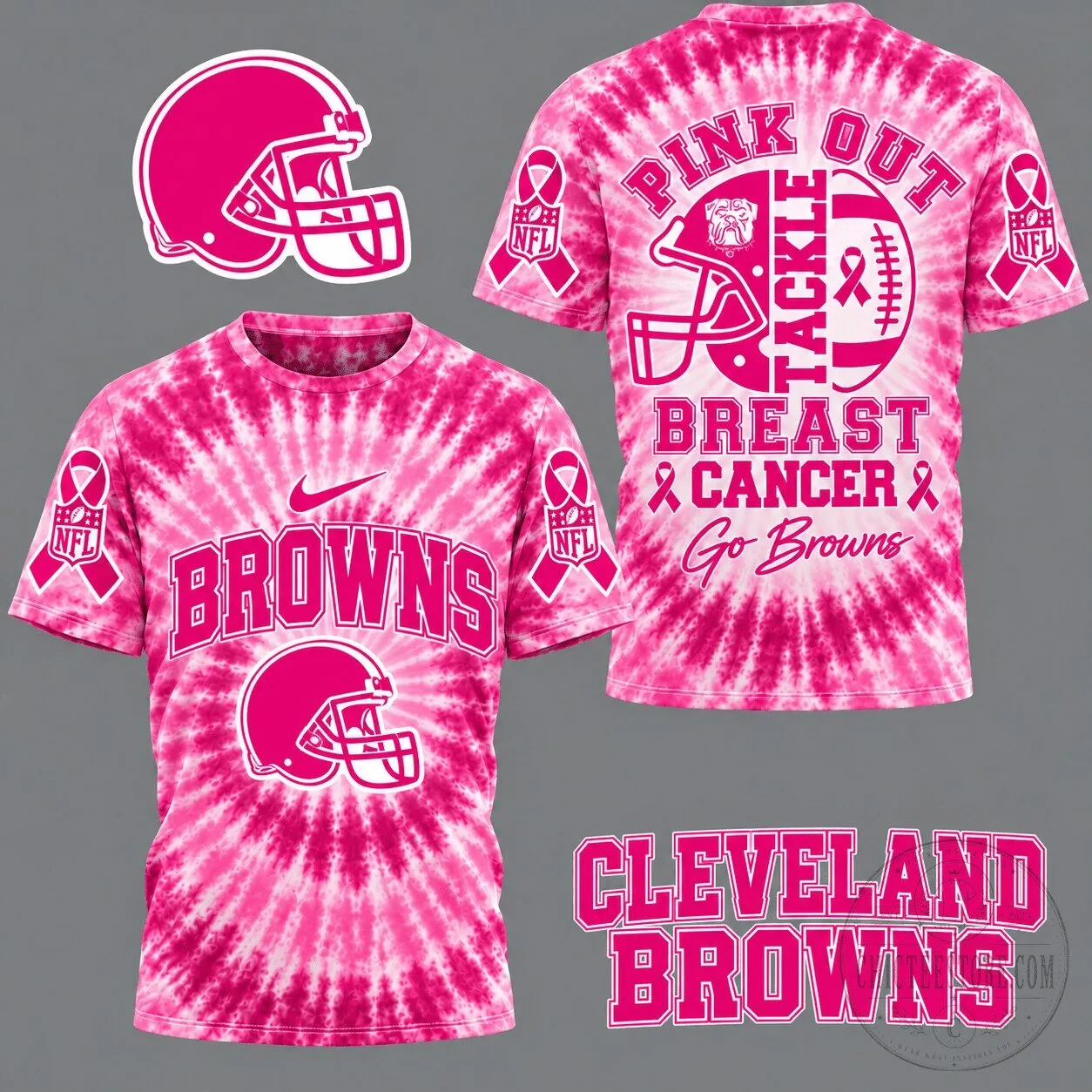 Cleveland Browns Pink Out Tackle Breast Cancer Tie-Dye T-Shirt