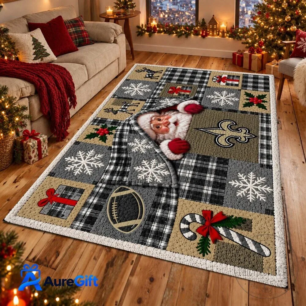 New Orleans Saints Christmas Holiday Santa Claus Football Fan Area Rug