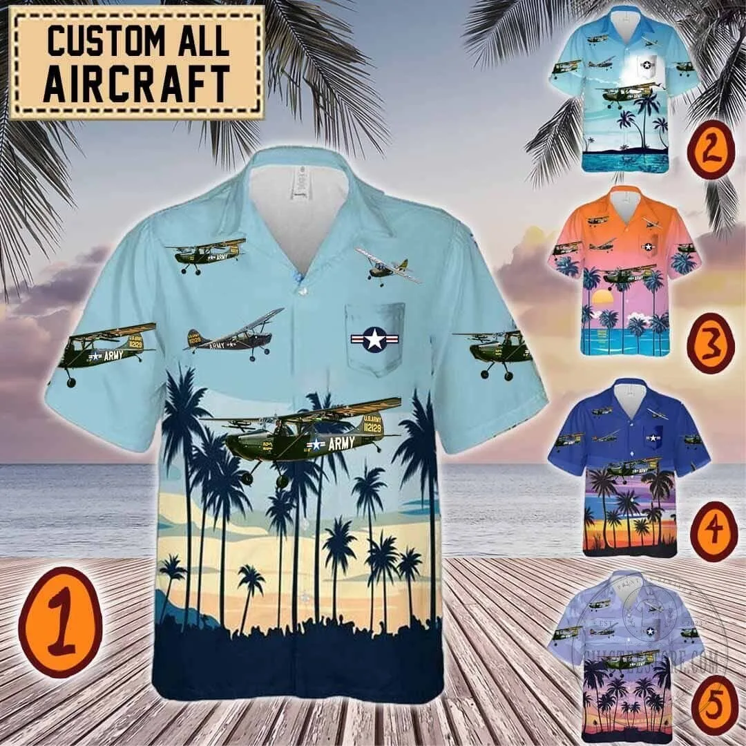 Cessna L-19 O-1 Bird Dog Army Aircraft Tropical Hawaiian Shirt