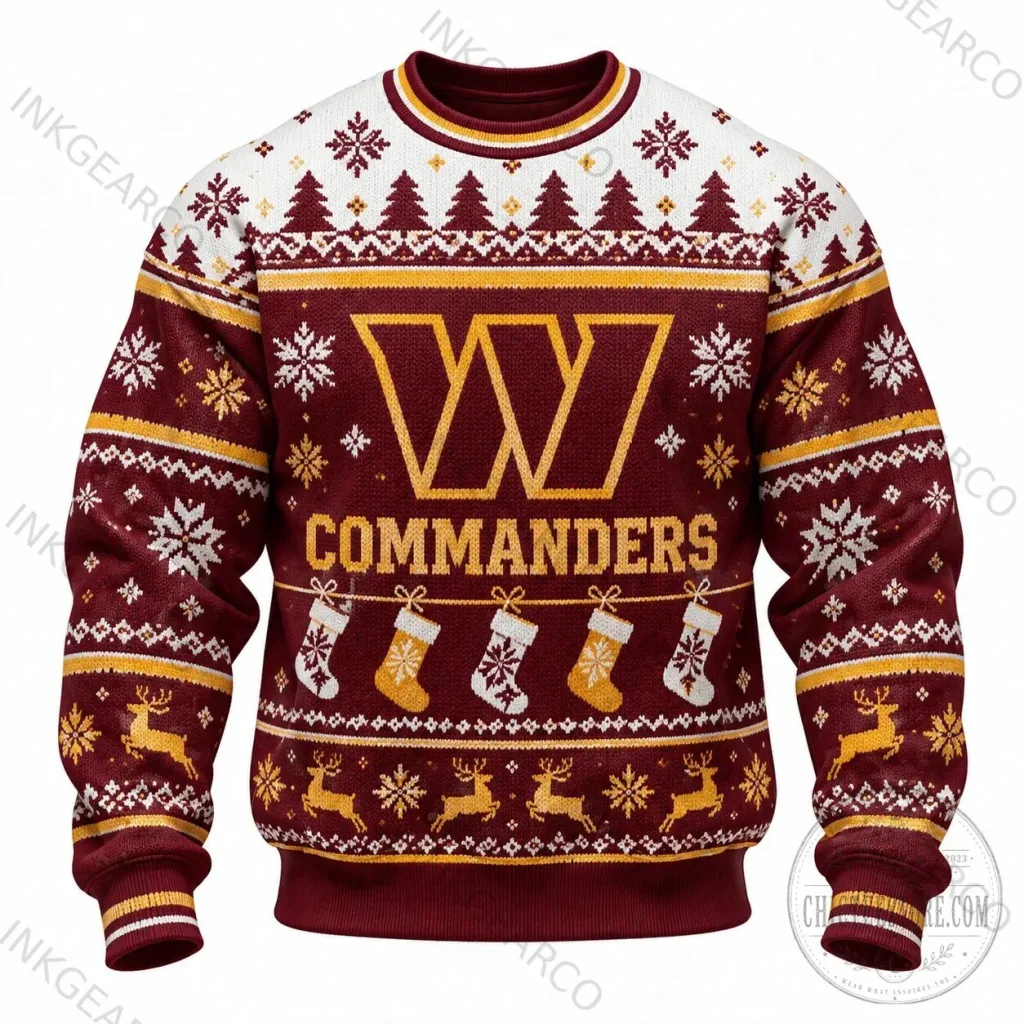 Holiday Crewneck Sweatshirt for Washington Commanders in Ugly Christmas Sweater Design