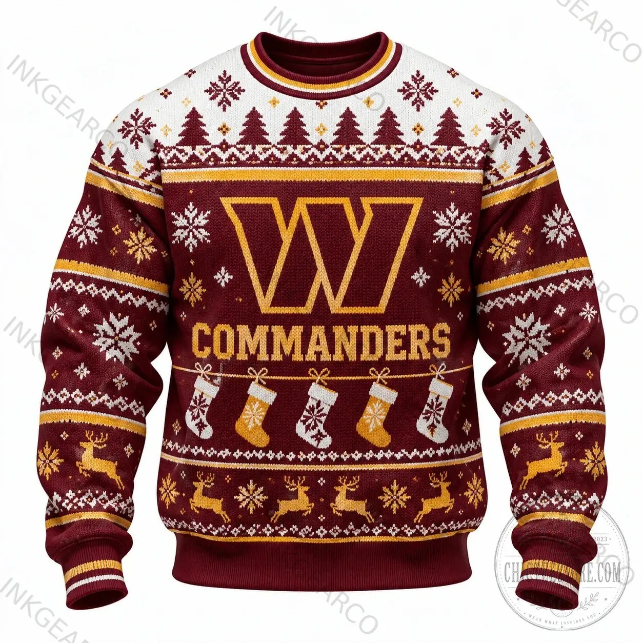 Holiday Crewneck Sweatshirt for Washington Commanders in Ugly Christmas Sweater Design