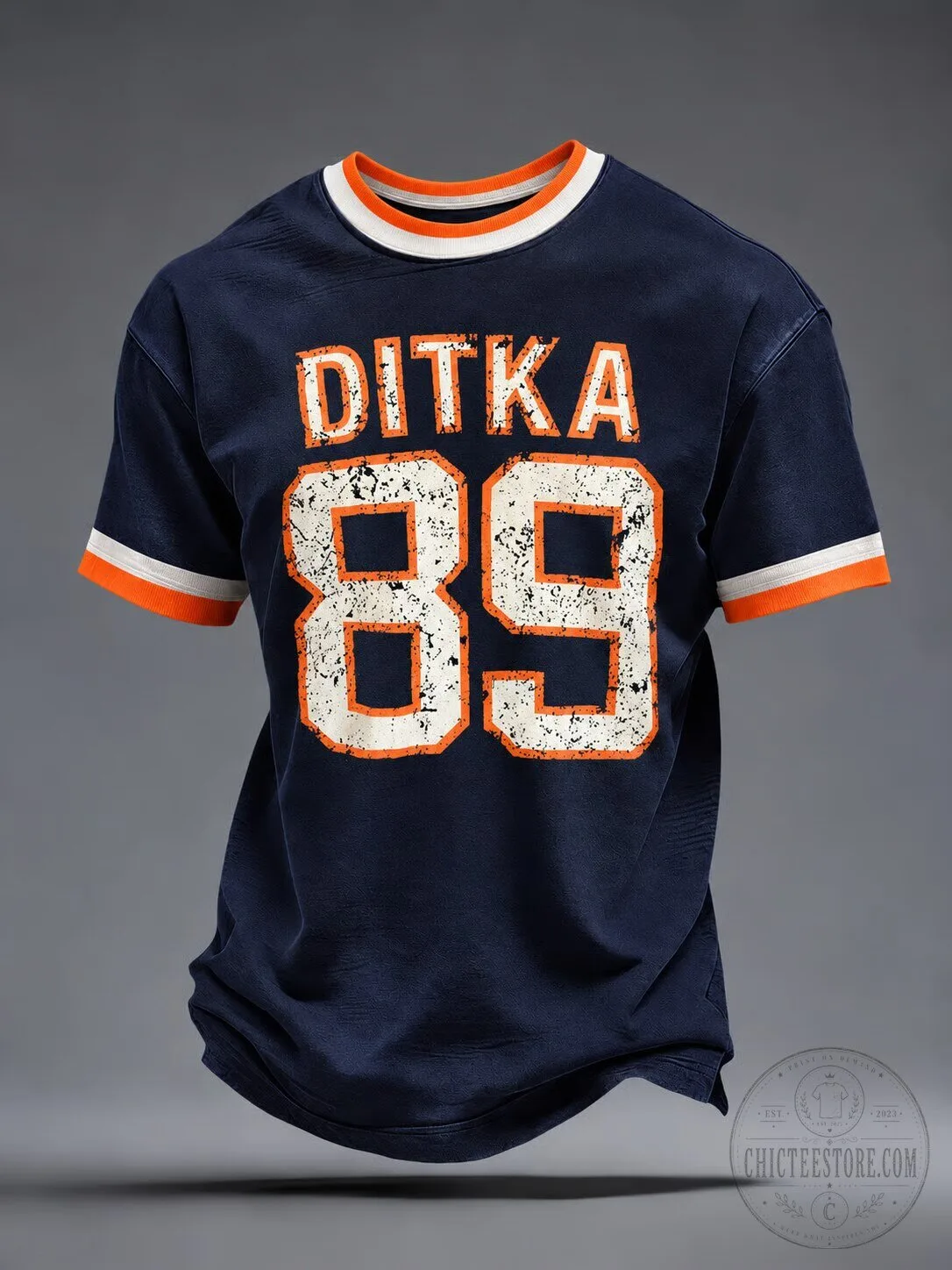 Mike Ditka Chicago Bears Number 89 Distressed Style Football T-Shirt
