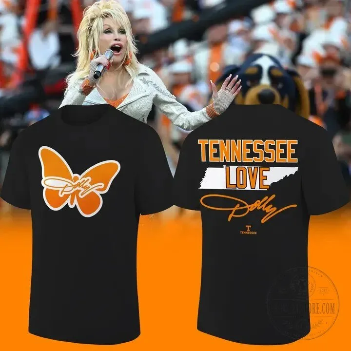 Tennessee Football Dolly Parton Butterfly Logo Black T-Shirt