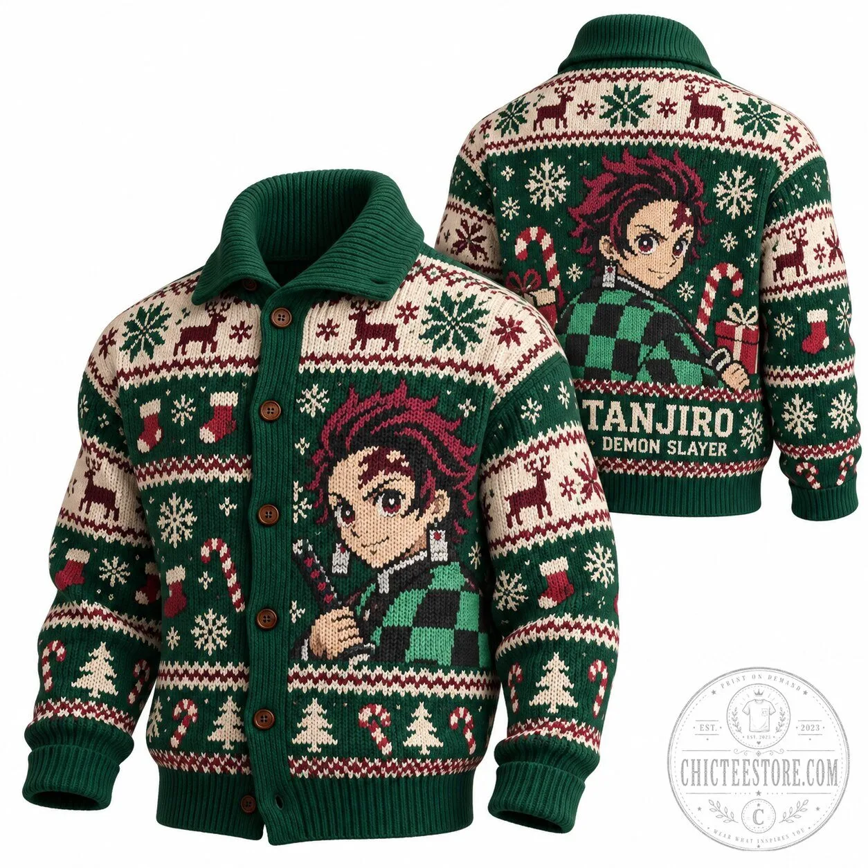 Tanjiro Kamado Ugly Sweater Cardigan for Christmas Holiday - Demon Slayer Theme