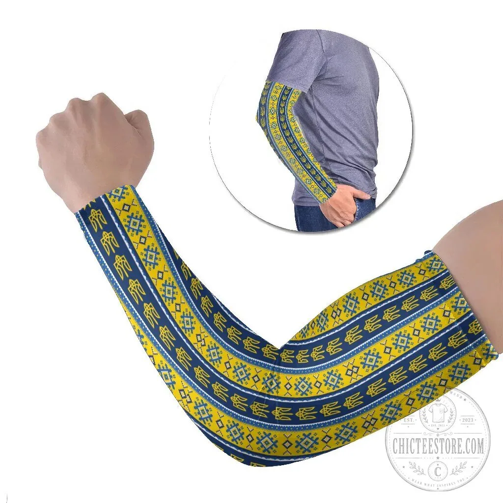 Ukrainian Trident Pattern Christmas Arm Sleeves for Men and Women