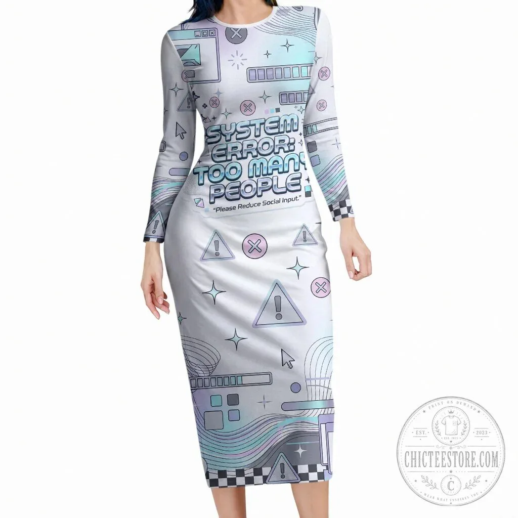 System Error Too Many People Cyber Aesthetic Long Sleeve Bodycon Dress