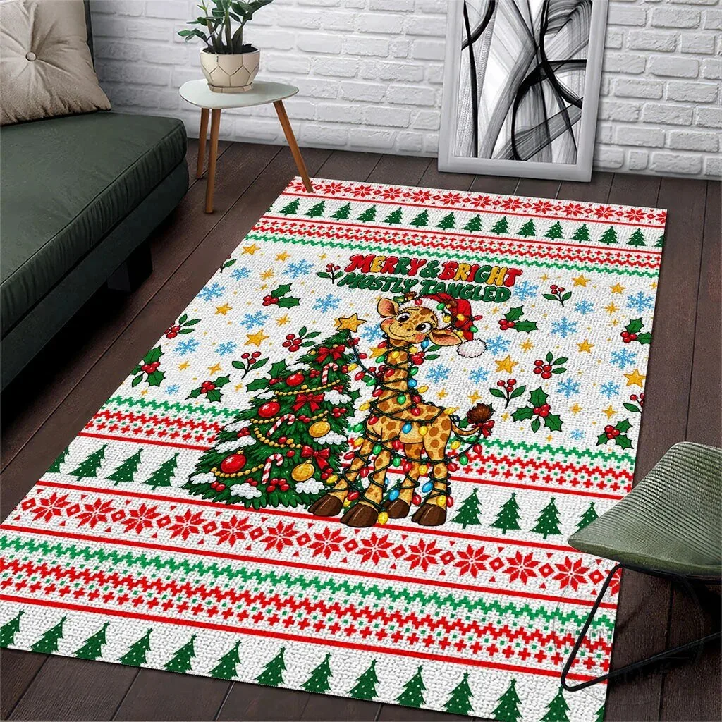 Merry and Bright Mostly Tangled Christmas Giraffe Area Rug