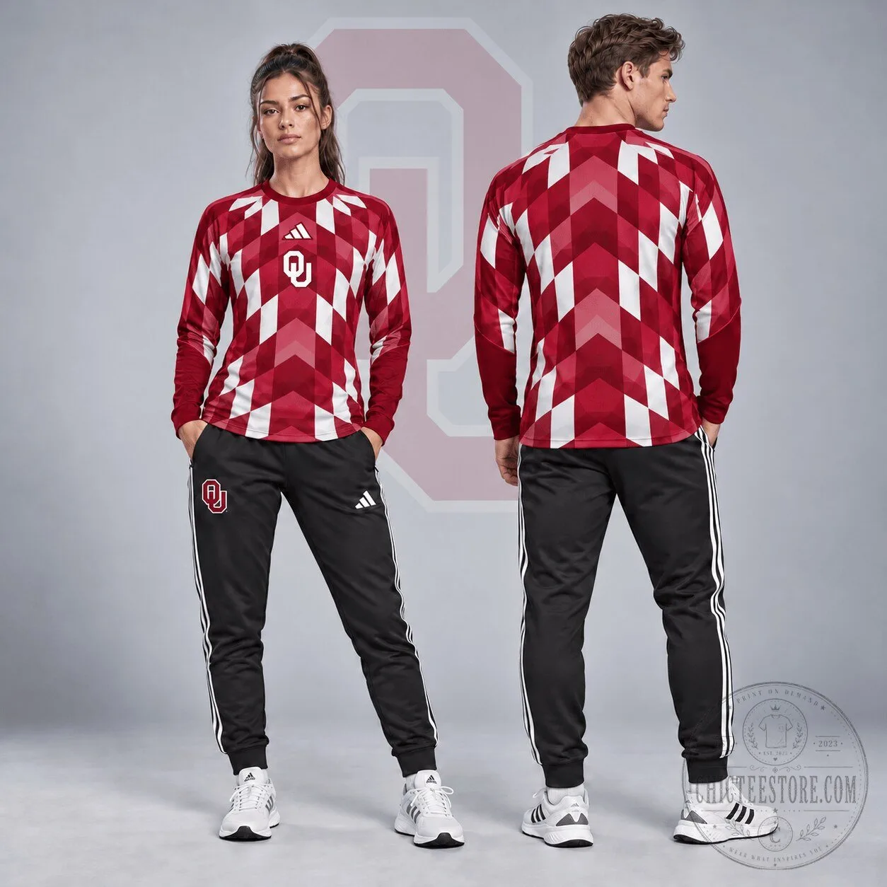 Oklahoma Sooners Diamond Chevron Pattern Long Sleeve Performance Shirt