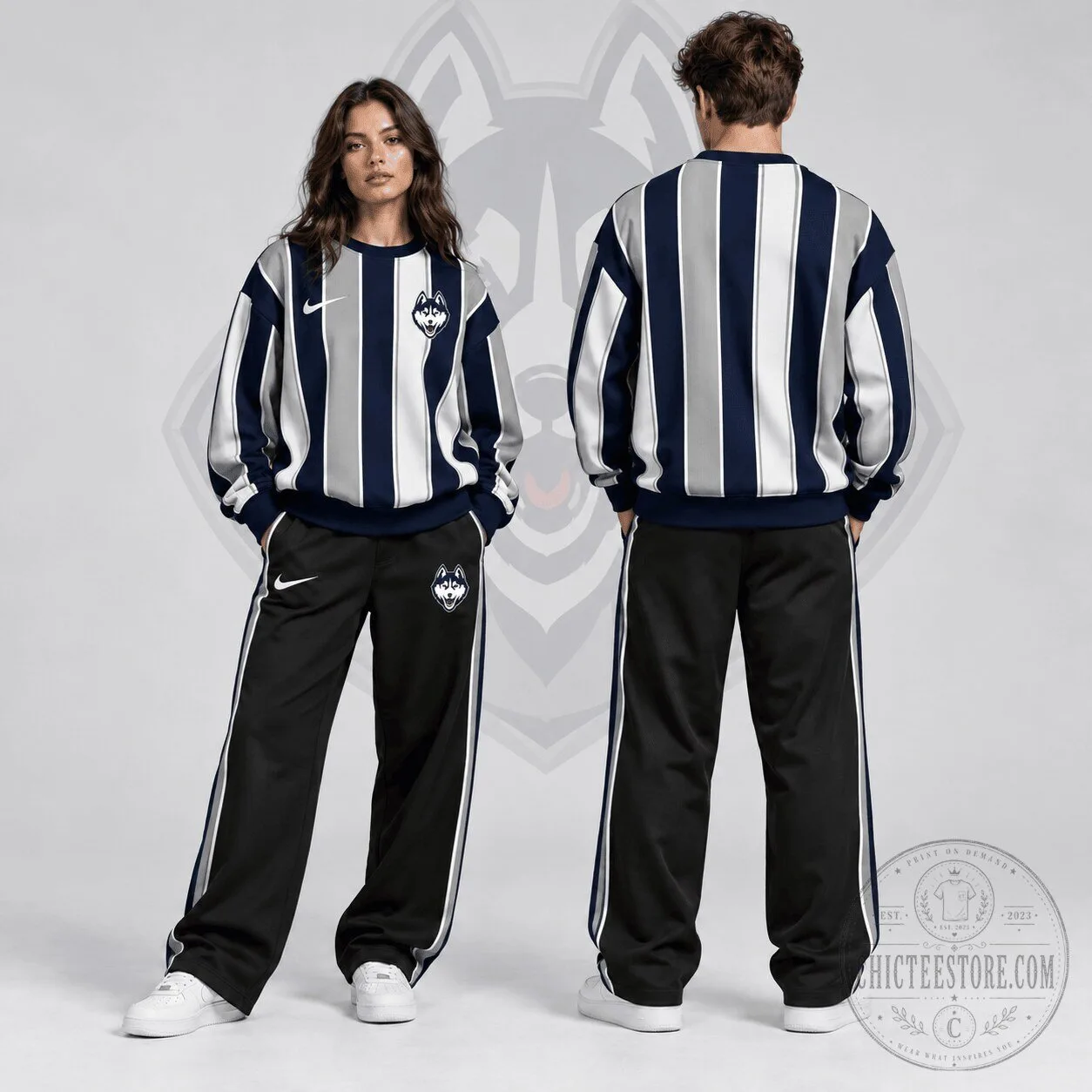 UConn Huskies Vertical Stripe Crewneck Sweatshirt