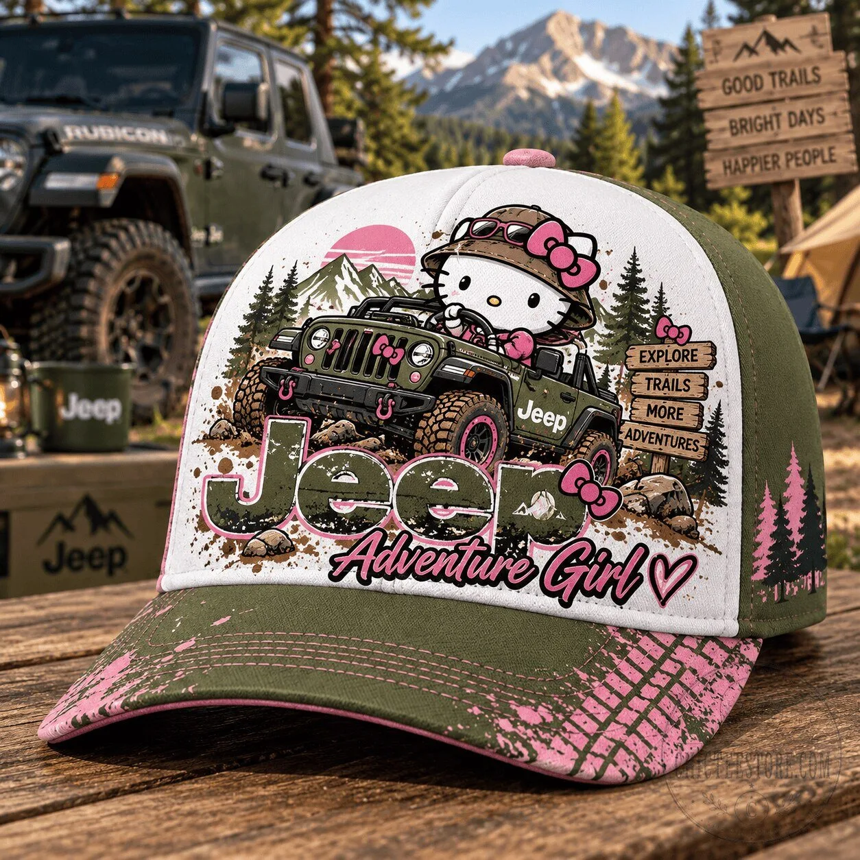 Hello Kitty Jeep Adventure Girl Pink Bows Outdoor Adventure Cap Hat