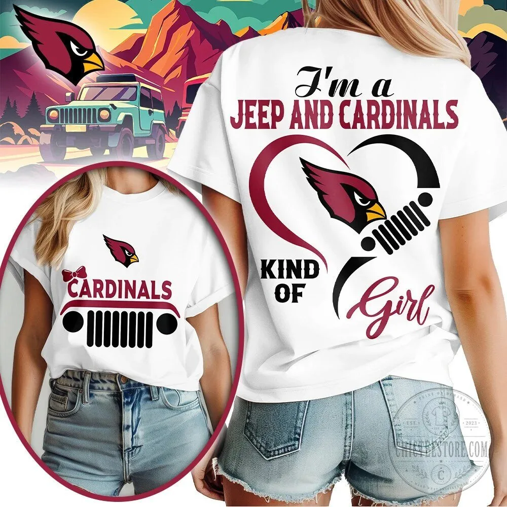 Arizona Cardinals Football Team Jeep Girl Fan Women's White T-Shirt