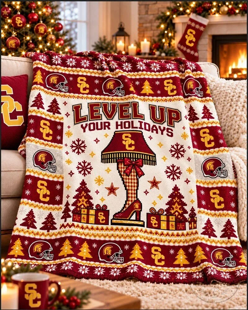 University of Southern California Trojans Christmas Level Up Your Holidays Blanket