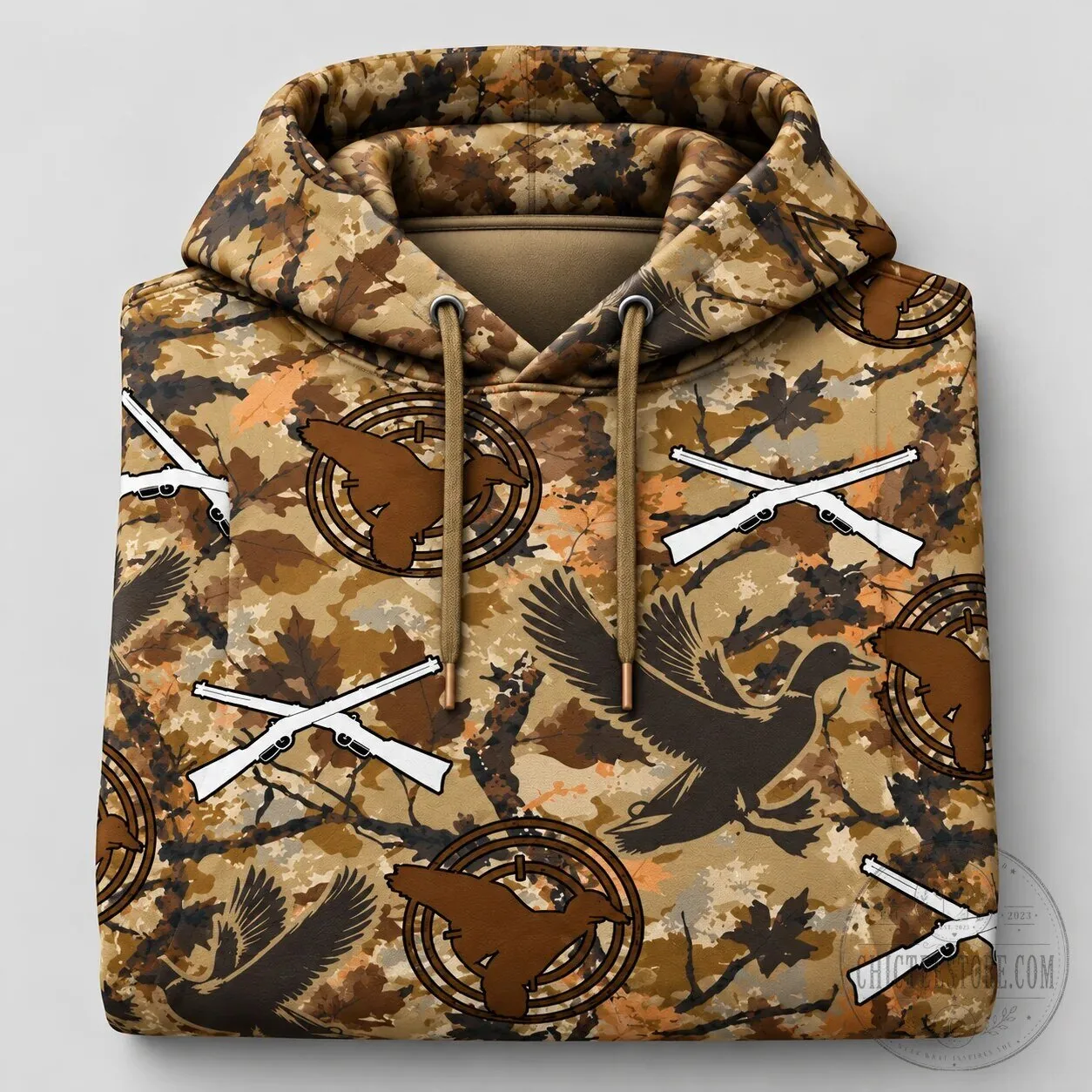 Duck Hunting Camouflage Pattern with Shotguns and Flying Ducks Hoodie