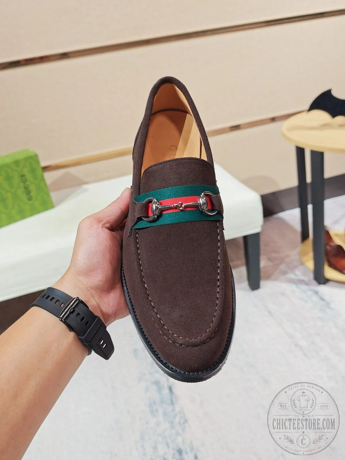 Gucci Brown Suede Horsebit Loafer Shoes for Men