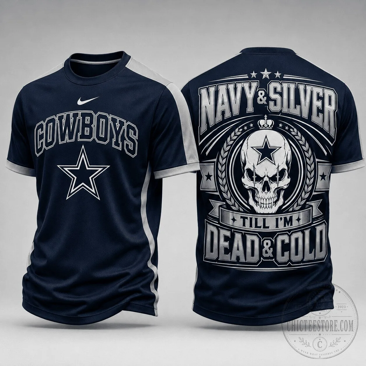 Dallas Cowboys Navy and Silver Till I’m Dead and Cold Skull Fan Pride T-Shirt