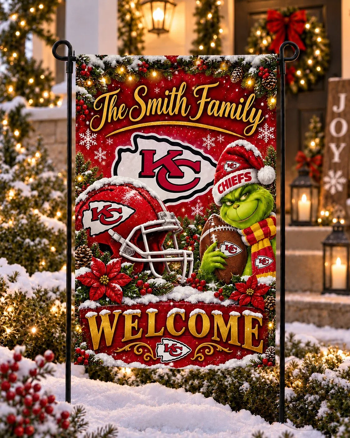 Kansas City Chiefs Christmas Grinch Personalized Welcome Garden Flag