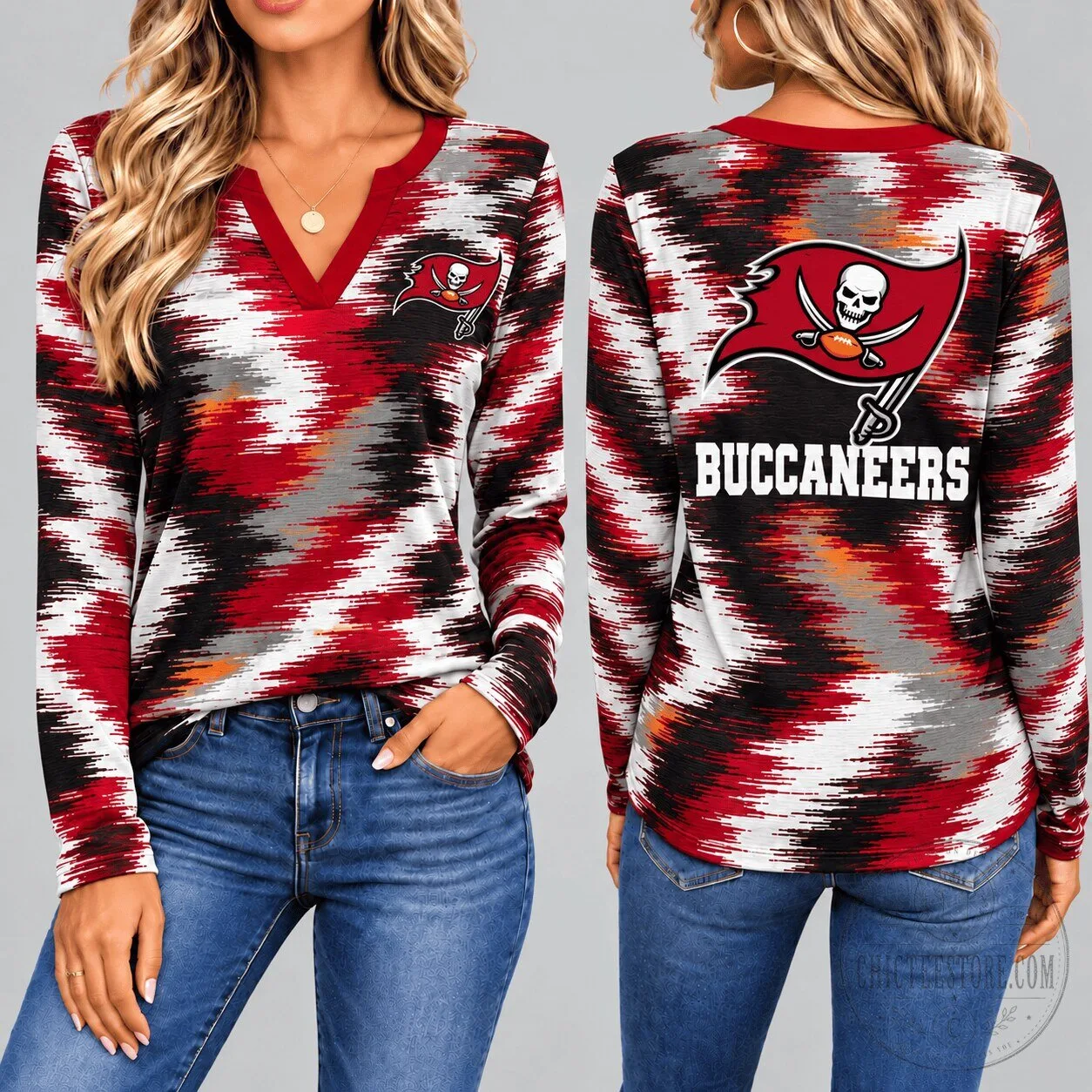 Tampa Bay Buccaneers Dynamic Brushstroke Long Sleeve V-Neck Shirt