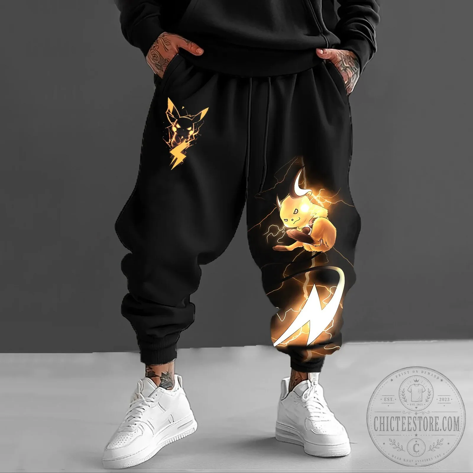 Pokemon Pikachu Electric Type Graphic Print Jogger Sweatpants for Men