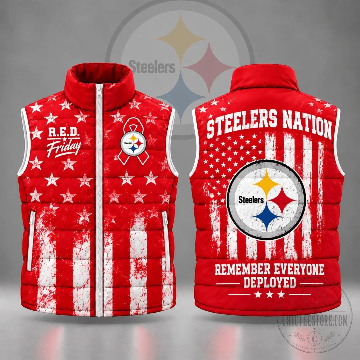 Pittsburgh Steelers R.E.D. Friday Stars and Stripes Patriotic Puffer Vest
