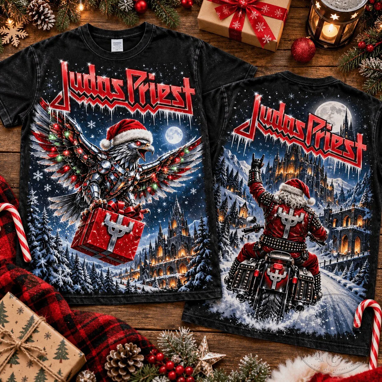 Judas Priest Santa Rider Metal Eagle Christmas Holiday T-Shirt