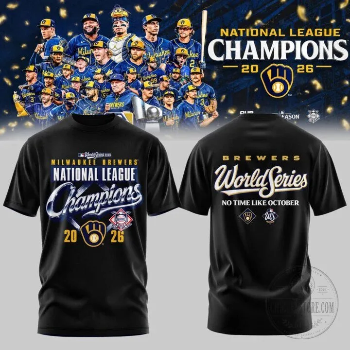Milwaukee Brewers 2026 National League Champions World Series Black T-Shirt 3 Milwaukee Brewers 2026 National League Champions World Series Black T-Shirt