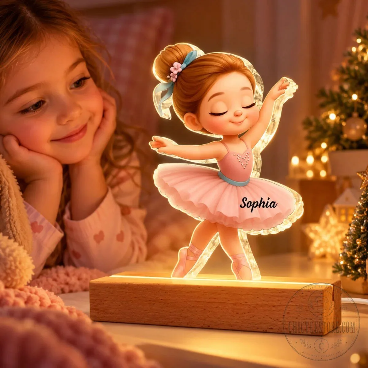 Personalized Ballerina Girl LED Night Light, Custom Name Acrylic Block Lamp