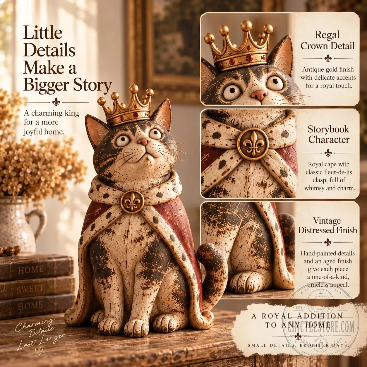 Medieval Monk Cat Holding Candle Figurine - Whimsical Vintage Cat Statue Decor – image 3 of 10