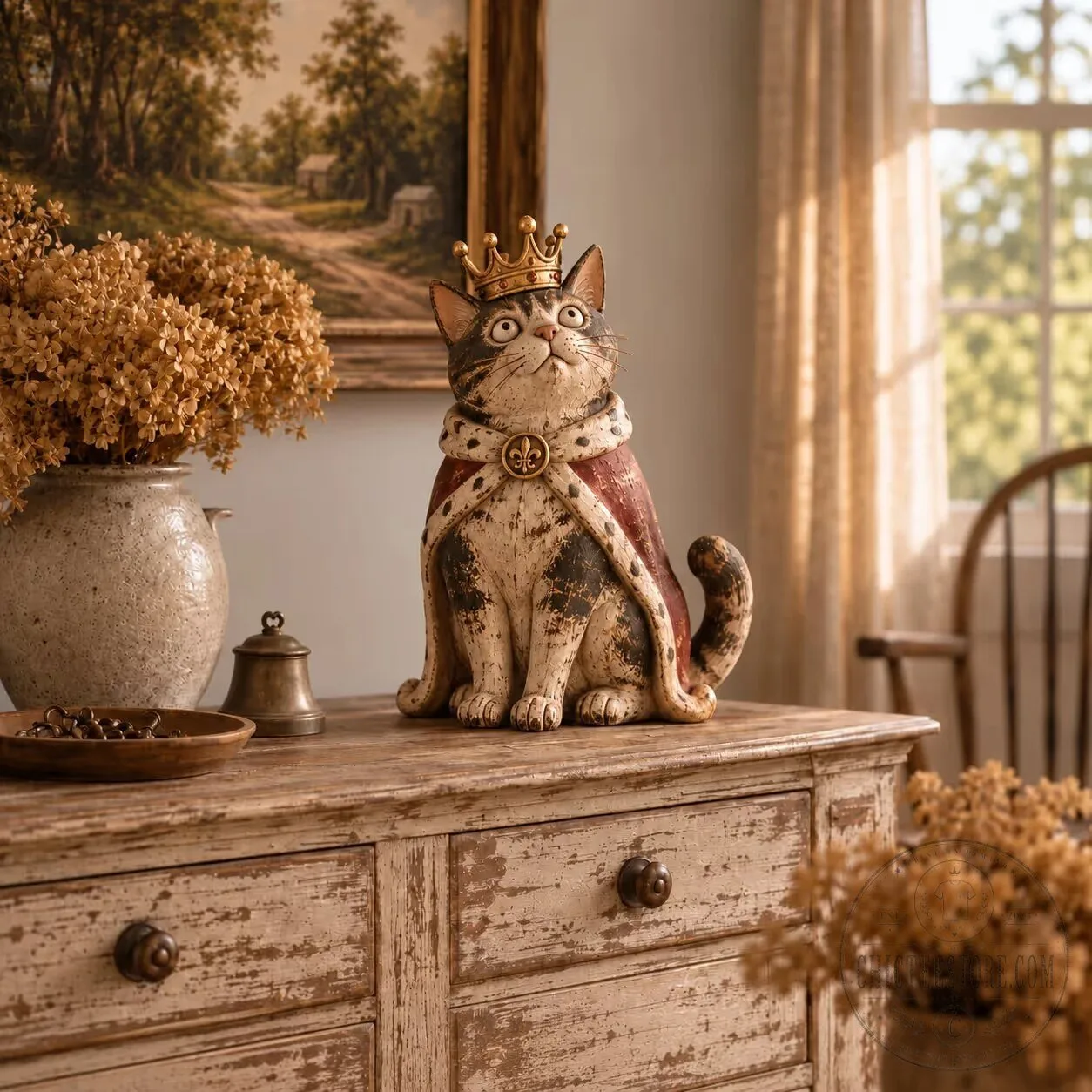 Medieval Monk Cat Holding Candle Figurine - Whimsical Vintage Cat Statue Decor – image 9 of 10
