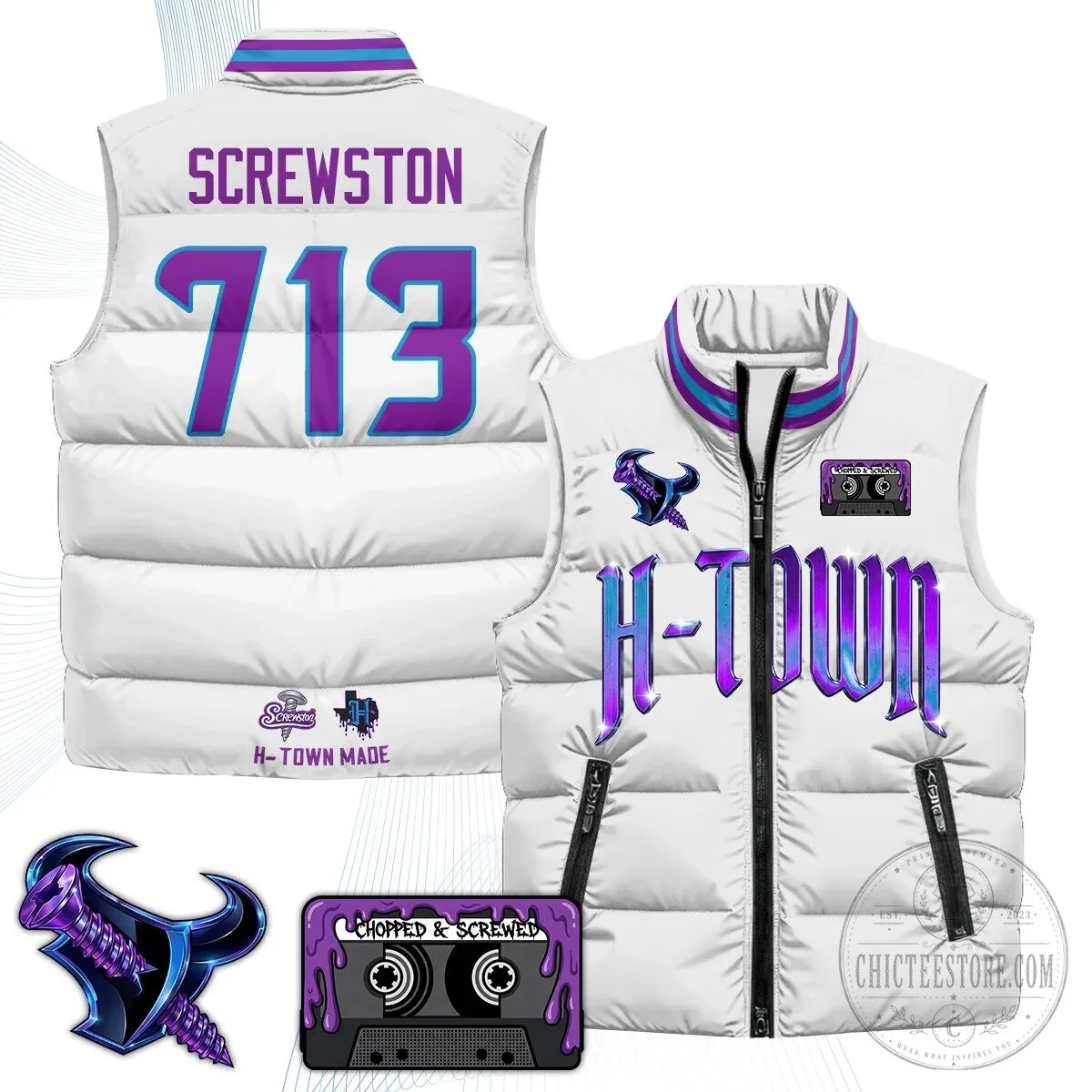 Houston Screwston 713 Chopped and Screwed H-Town Made Puffer Vest