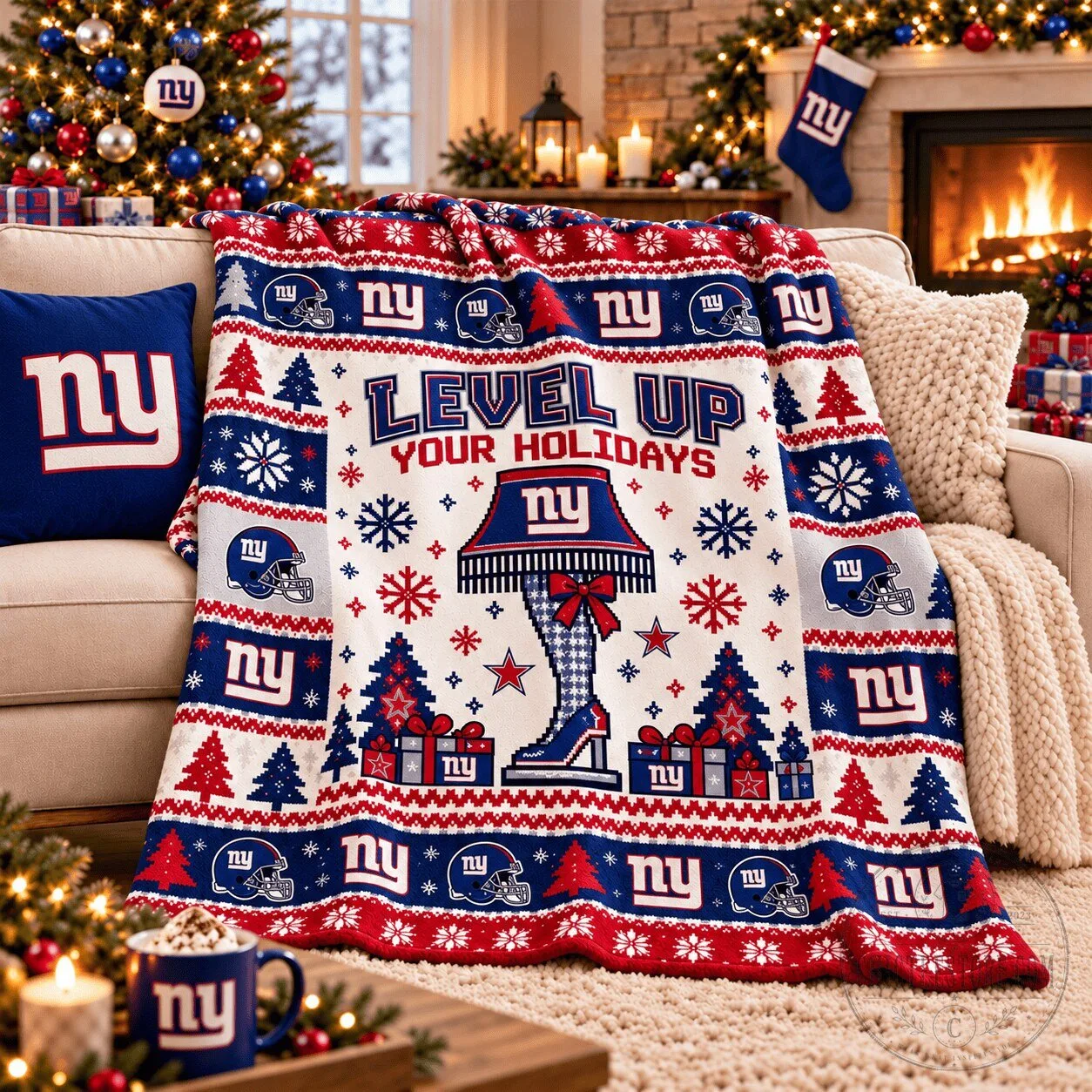 New York Giants Christmas Level Up Your Holidays Fleece Blanket