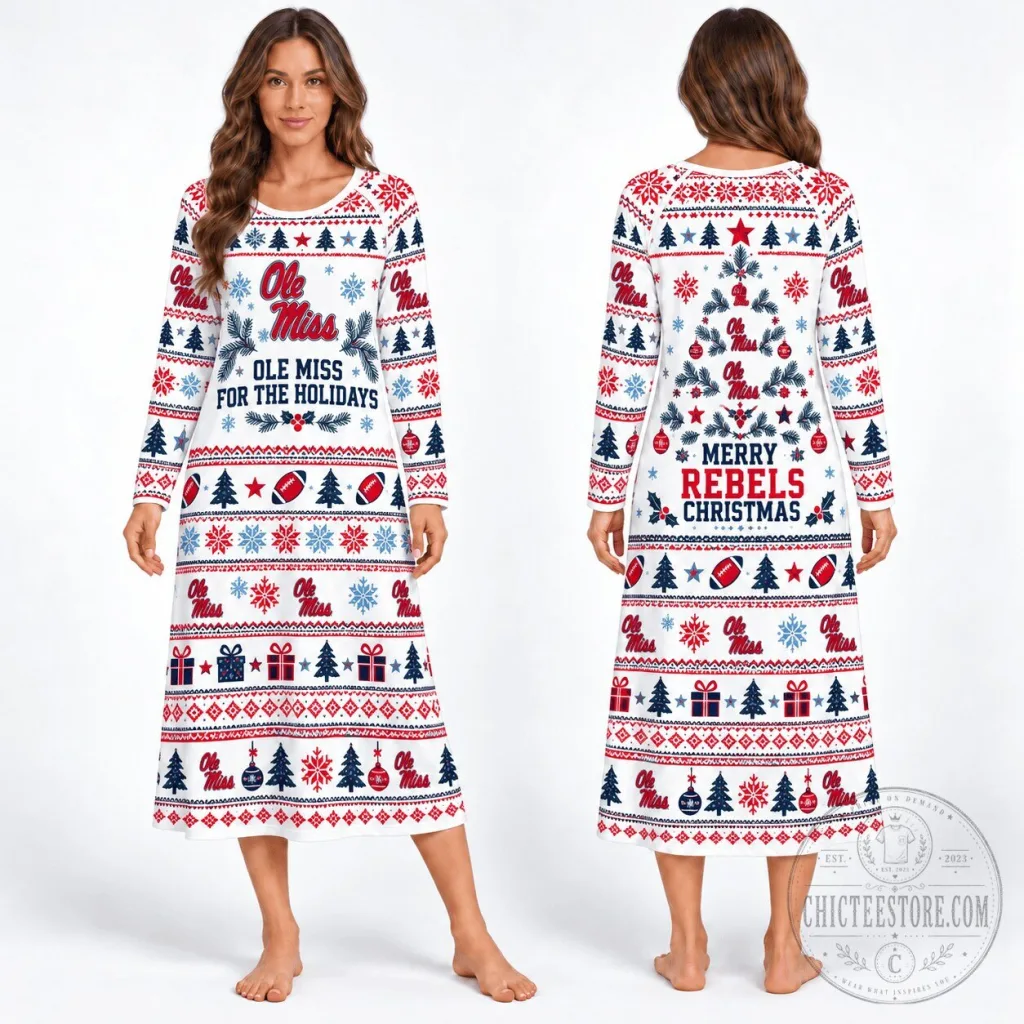 Ole Miss Rebels Christmas Holiday Long Sleeve Nightgown Ole Miss Rebels Christmas Holiday Long Sleeve Nightgown