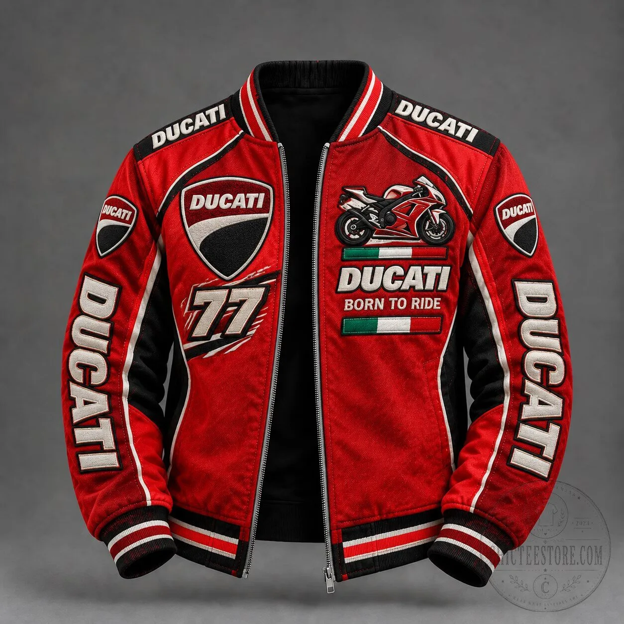 Ducati Motorcycle Racing Red and Black Bomber Jacket